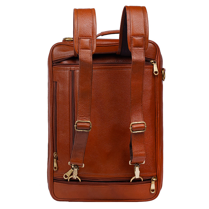 MarkStyling – Vintage Tan Leather Backpack with Dual Buckle Flap