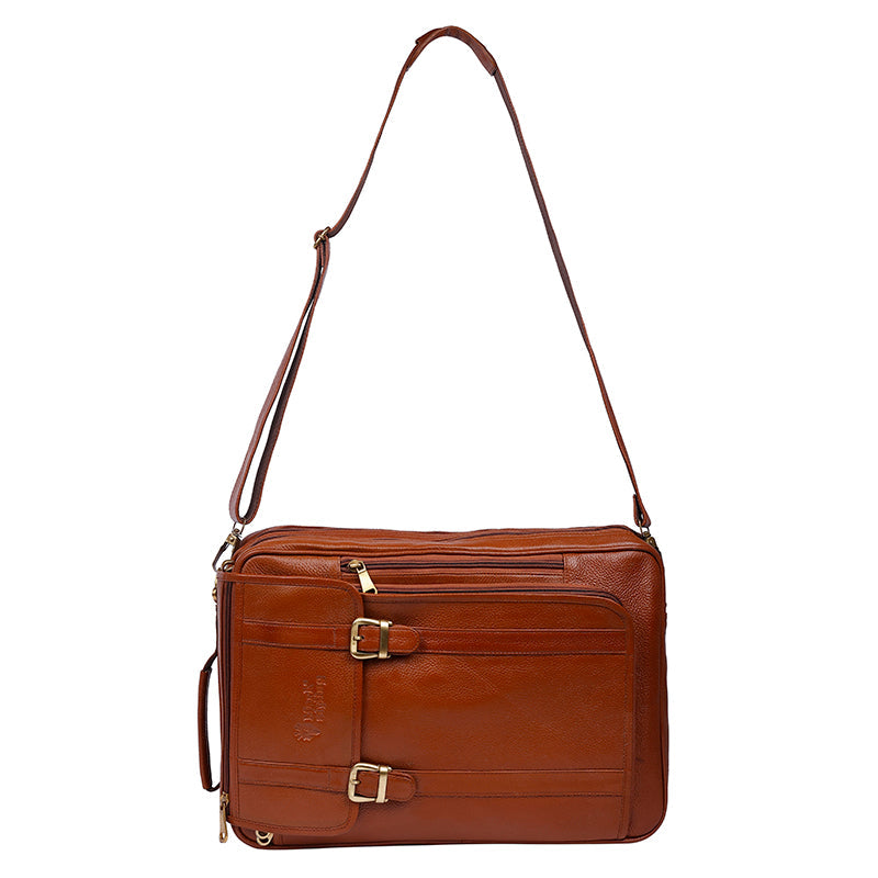 MarkStyling – Vintage Tan Leather Backpack with Dual Buckle Flap