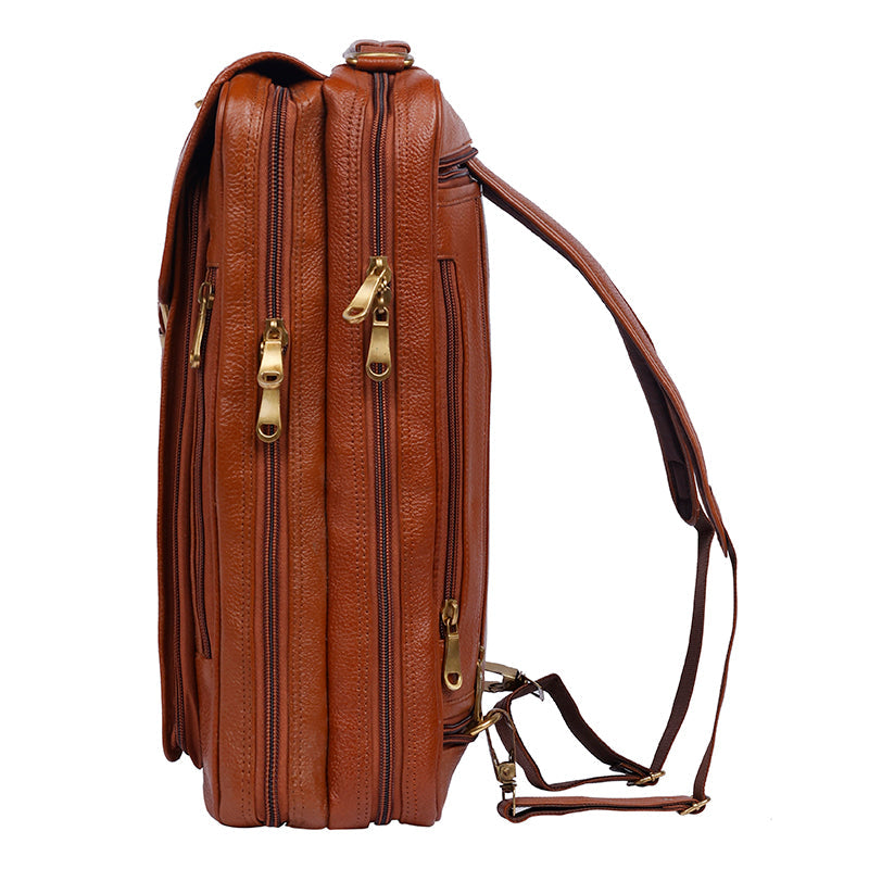 MarkStyling – Vintage Tan Leather Backpack with Dual Buckle Flap
