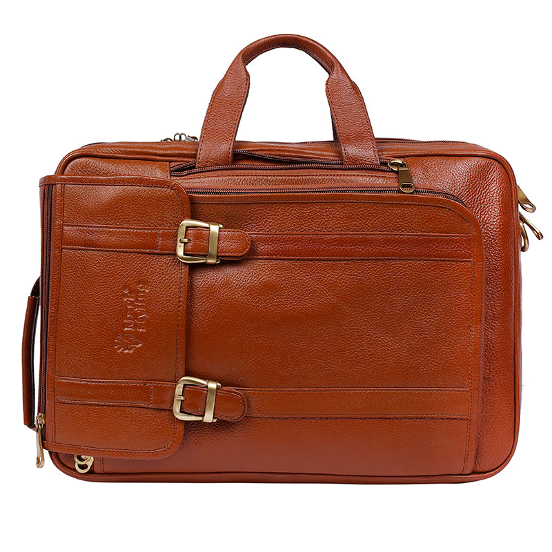 MarkStyling – Vintage Tan Leather Backpack with Dual Buckle Flap