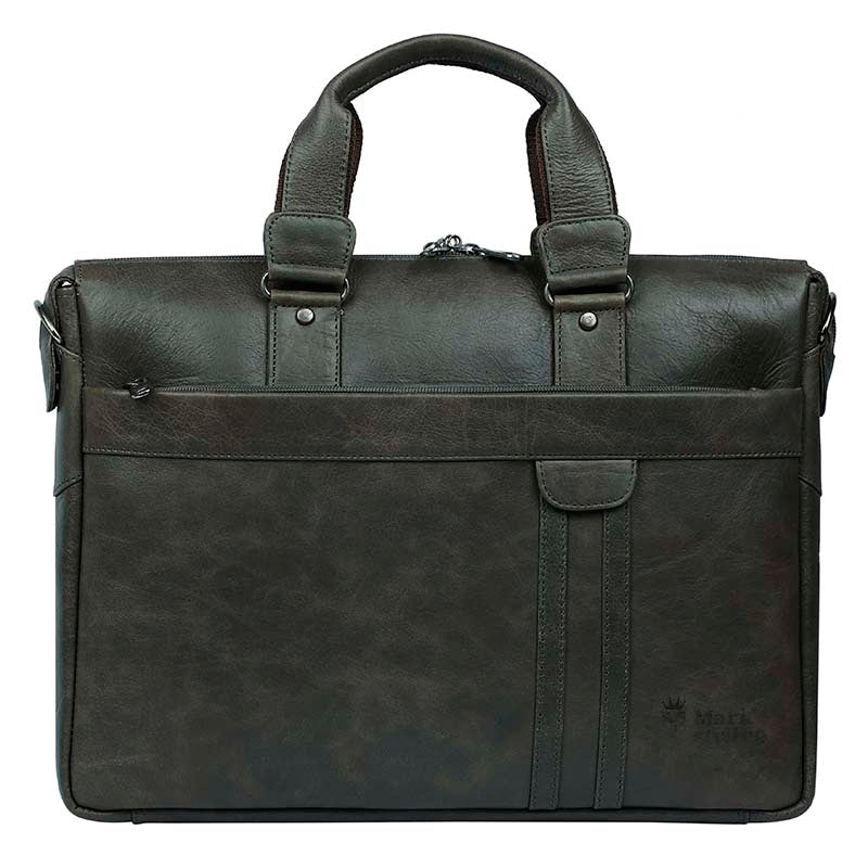 MarkStyling – Dark Olive Green Leather Laptop Bag with Minimalist Strap Detailing