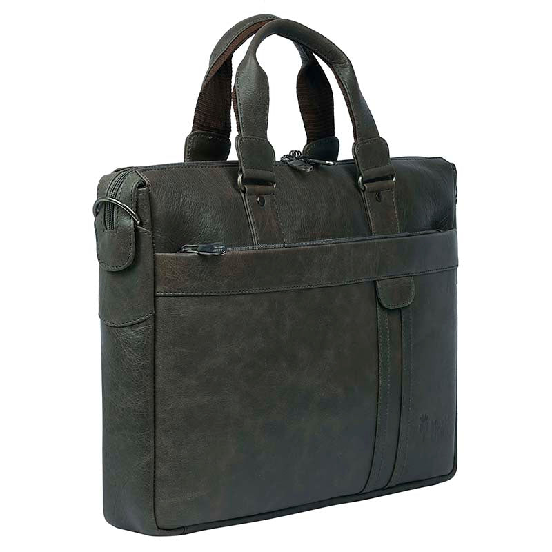 MarkStyling – Dark Olive Green Leather Laptop Bag with Minimalist Strap Detailing