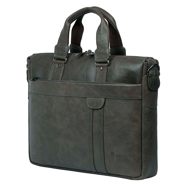 MarkStyling – Dark Olive Green Leather Laptop Bag with Minimalist Strap Detailing