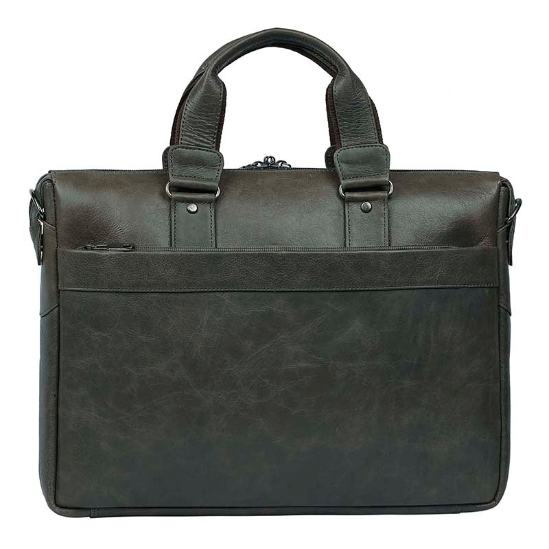 MarkStyling – Dark Olive Green Leather Laptop Bag with Minimalist Strap Detailing