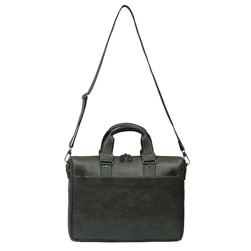 MarkStyling – Dark Olive Green Leather Laptop Bag with Minimalist Strap Detailing