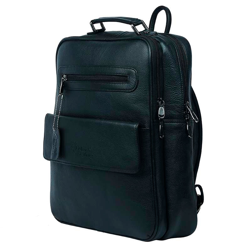 MarkStyling – Classic Black Leather Backpack with Top Handle and Front Pocket