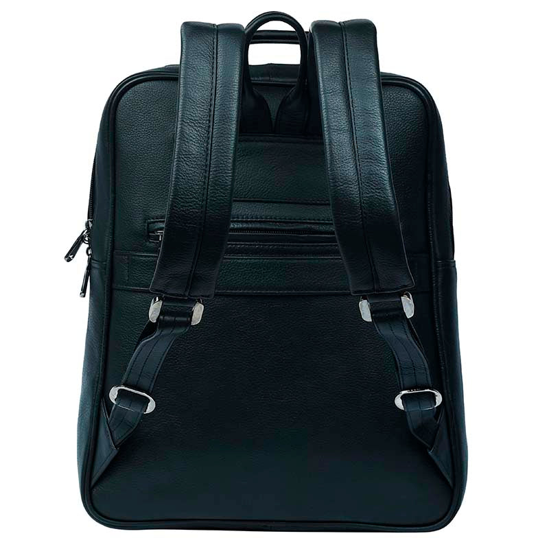 MarkStyling – Classic Black Leather Backpack with Top Handle and Front Pocket