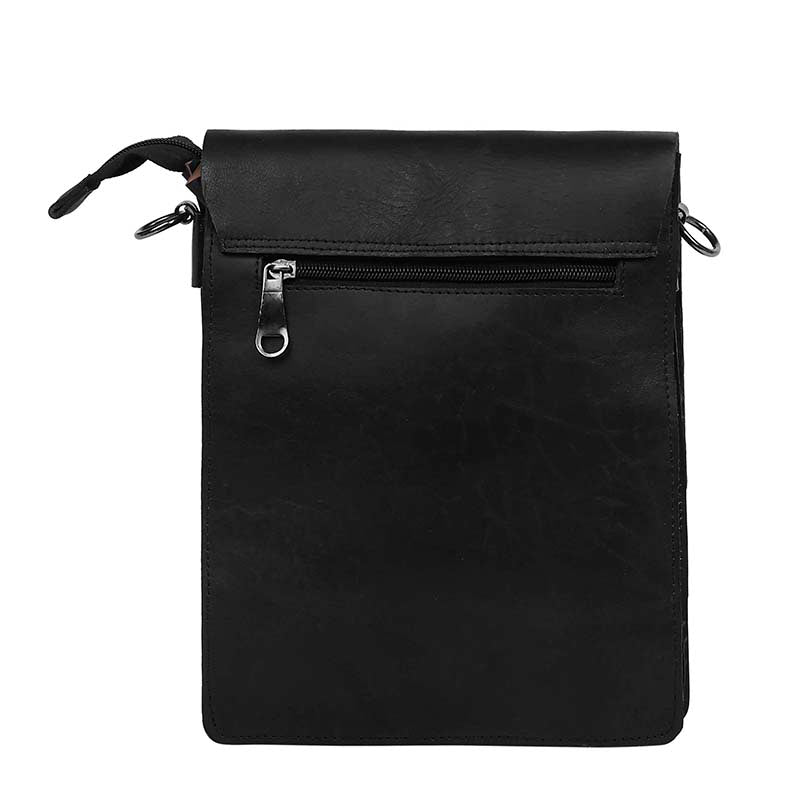 MarkStyling – Vintage Black Leather Sling with Front Buckle Flap Closure