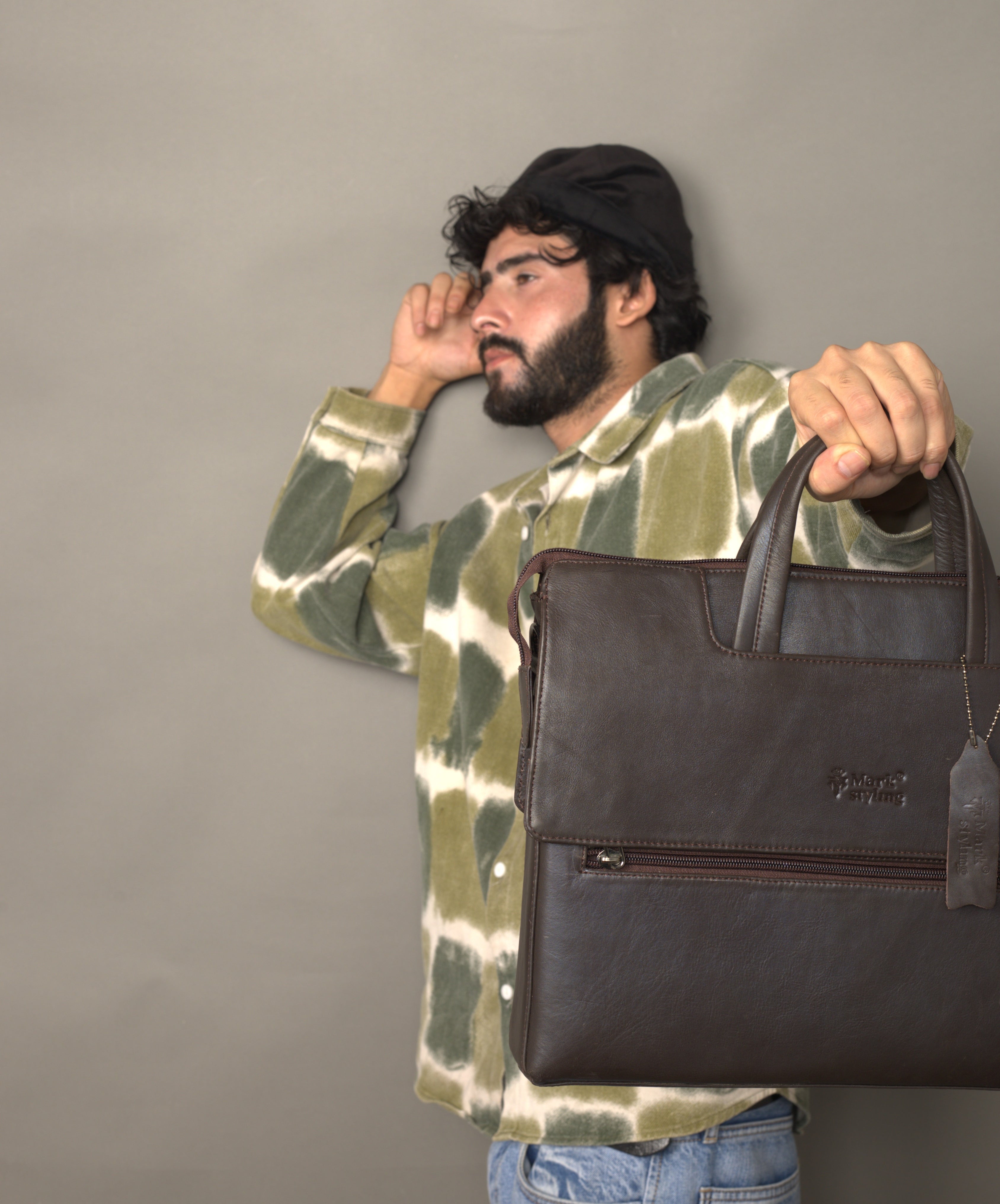 MarkStyling – Unisex – Classic Brown Leather Laptop Bag