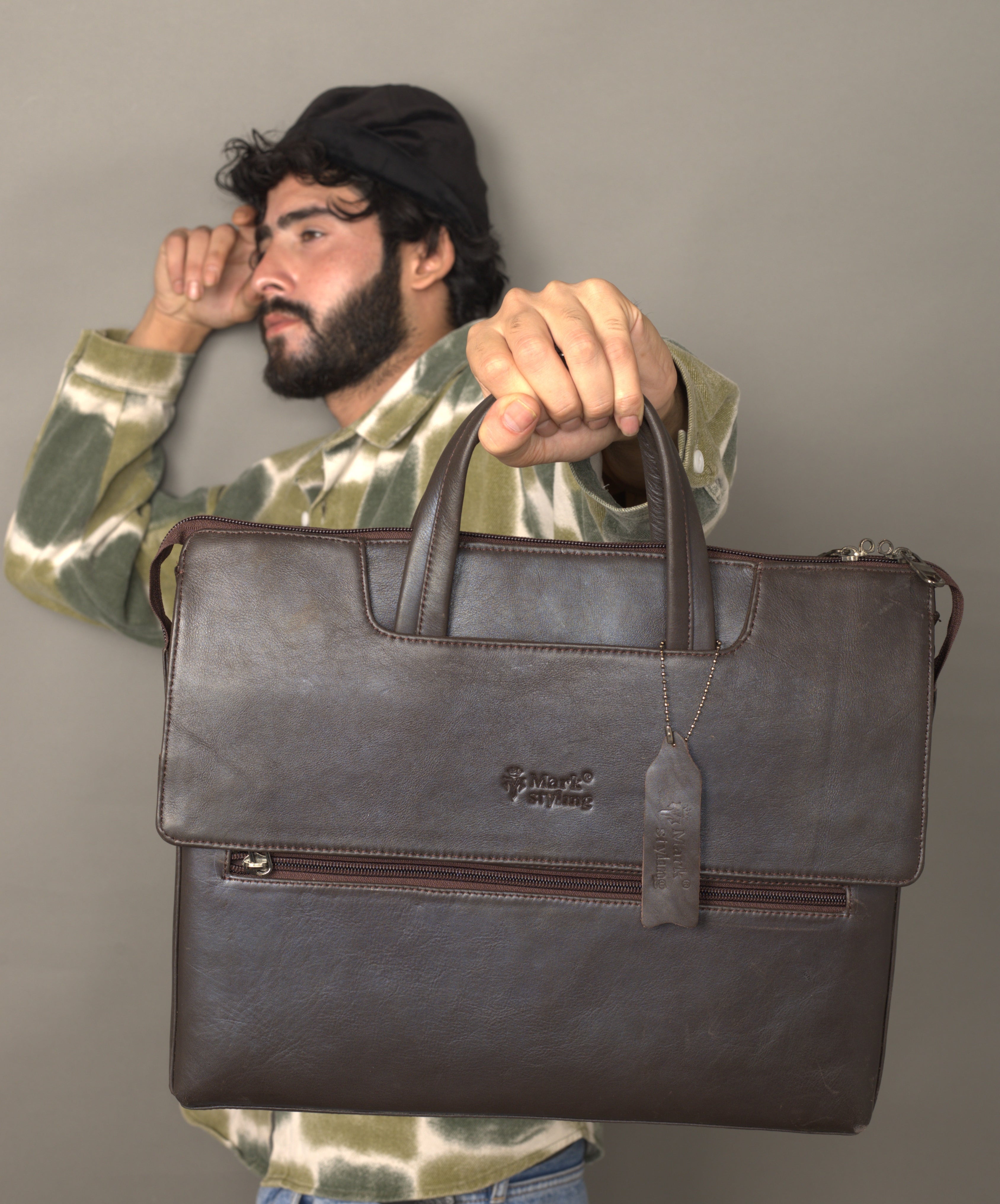 MarkStyling – Unisex – Classic Brown Leather Laptop Bag