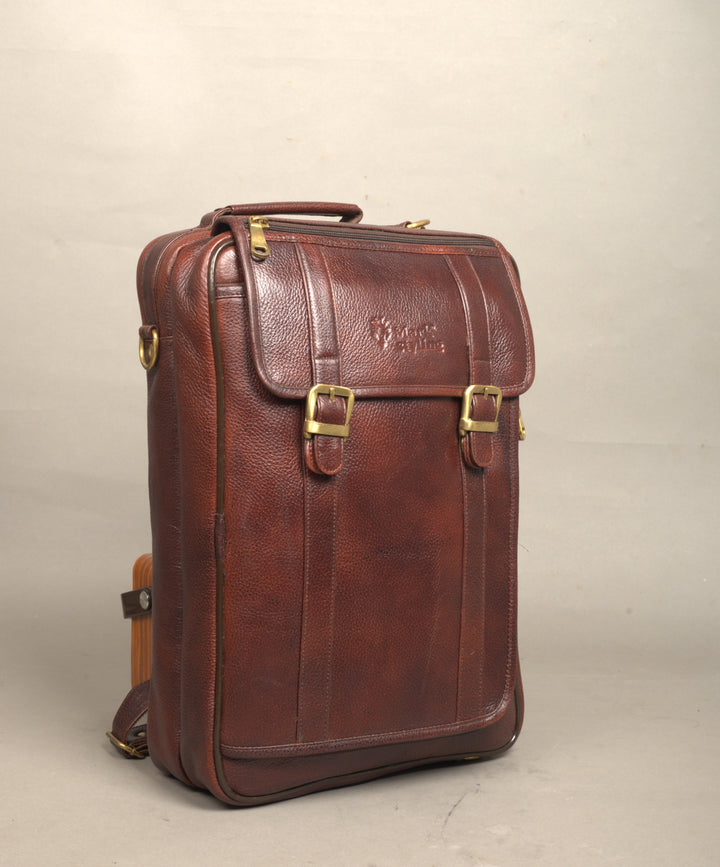 MarkStyling – Vintage Brown Leather Backpack with Dual Buckle Flap