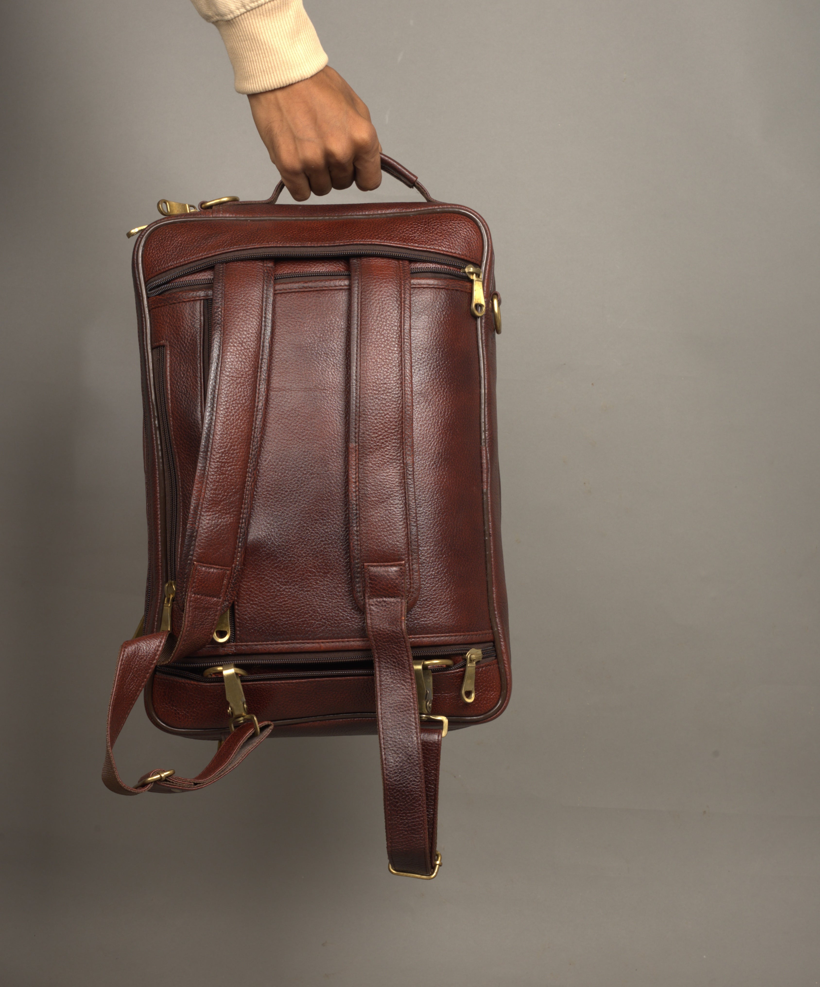 MarkStyling – Vintage Brown Leather Backpack with Dual Buckle Flap