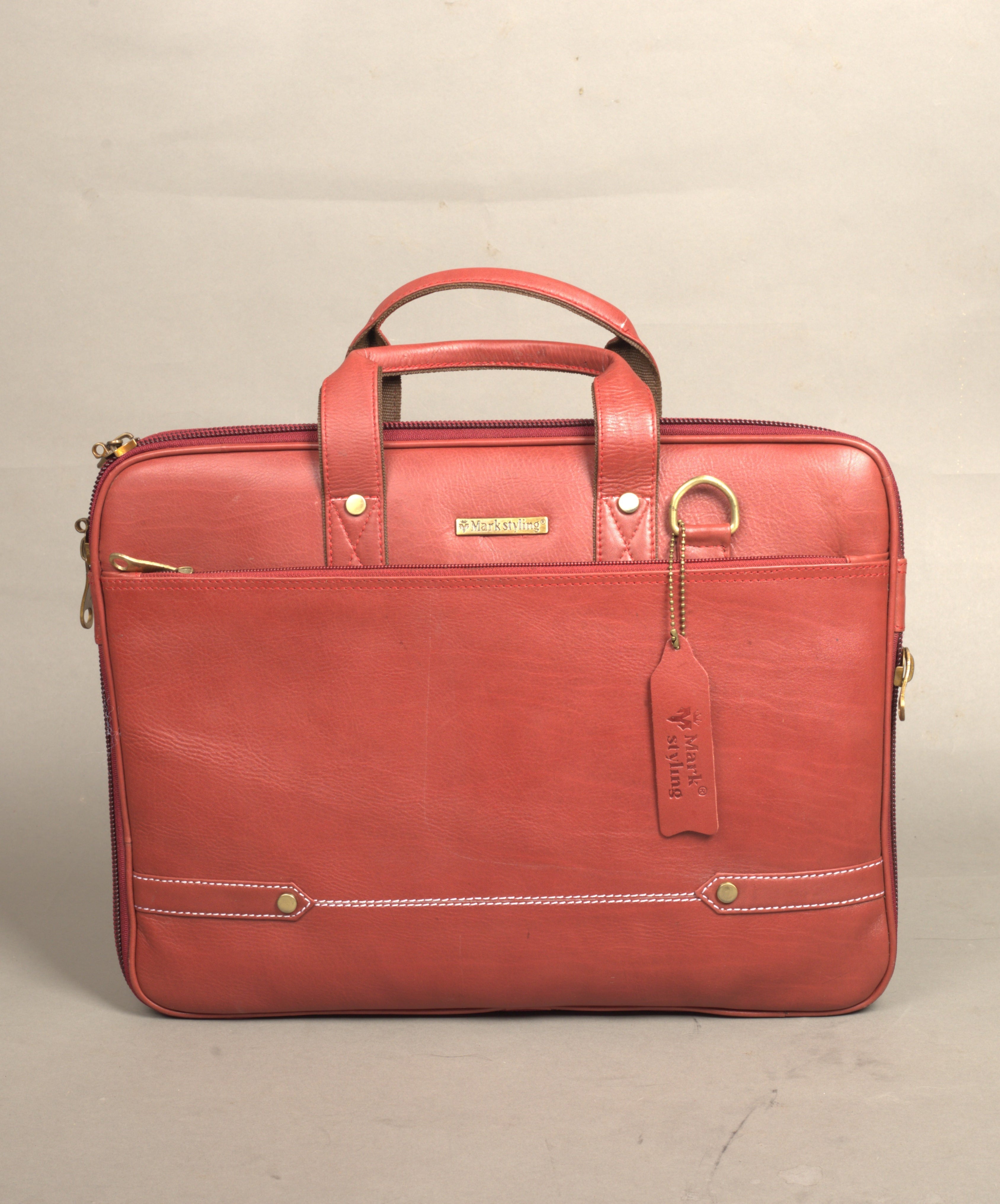 MarkStyling – Unisex – Vintage Red Leather Office Bag