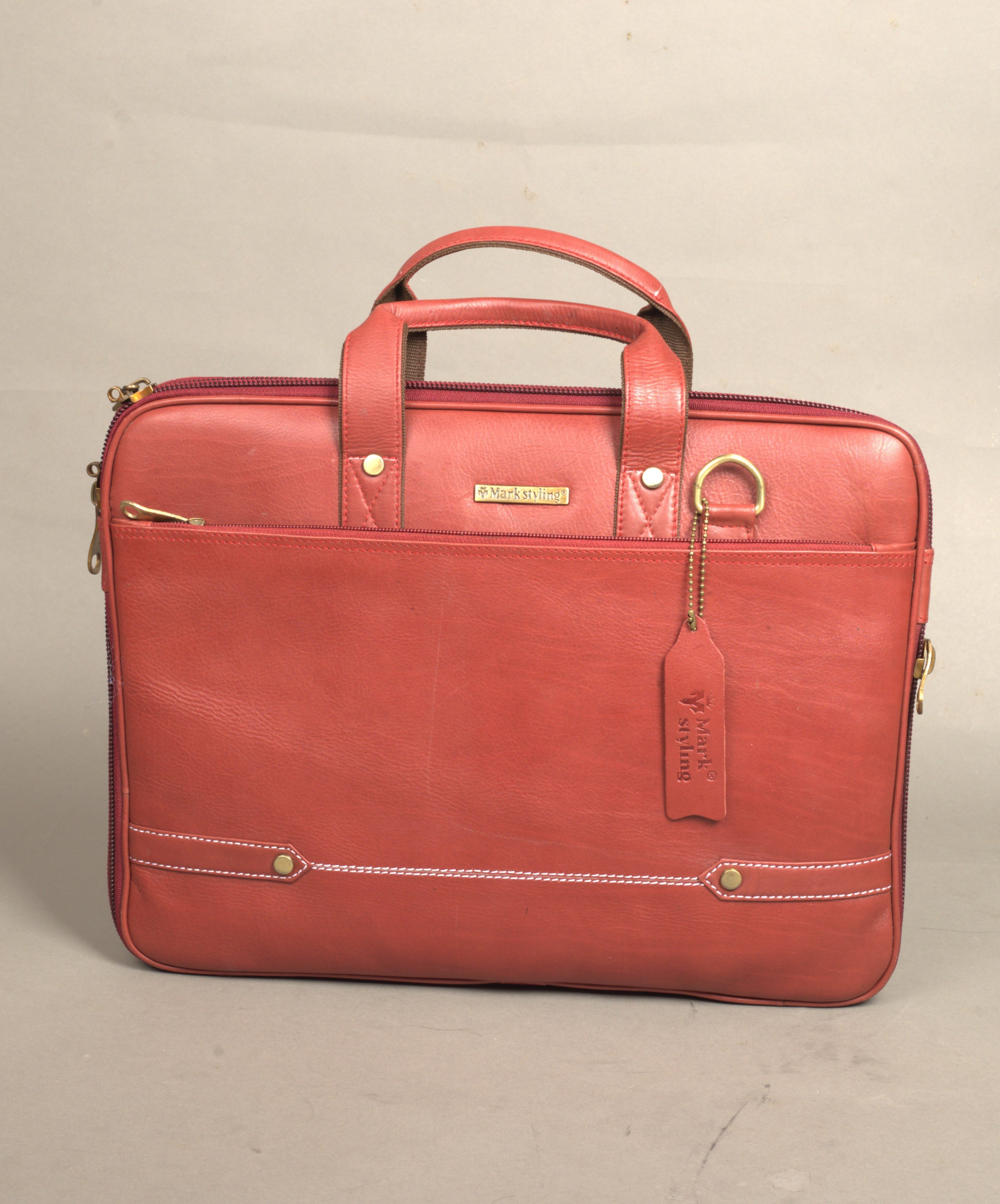 MarkStyling – Unisex – Vintage Red Leather Office Bag