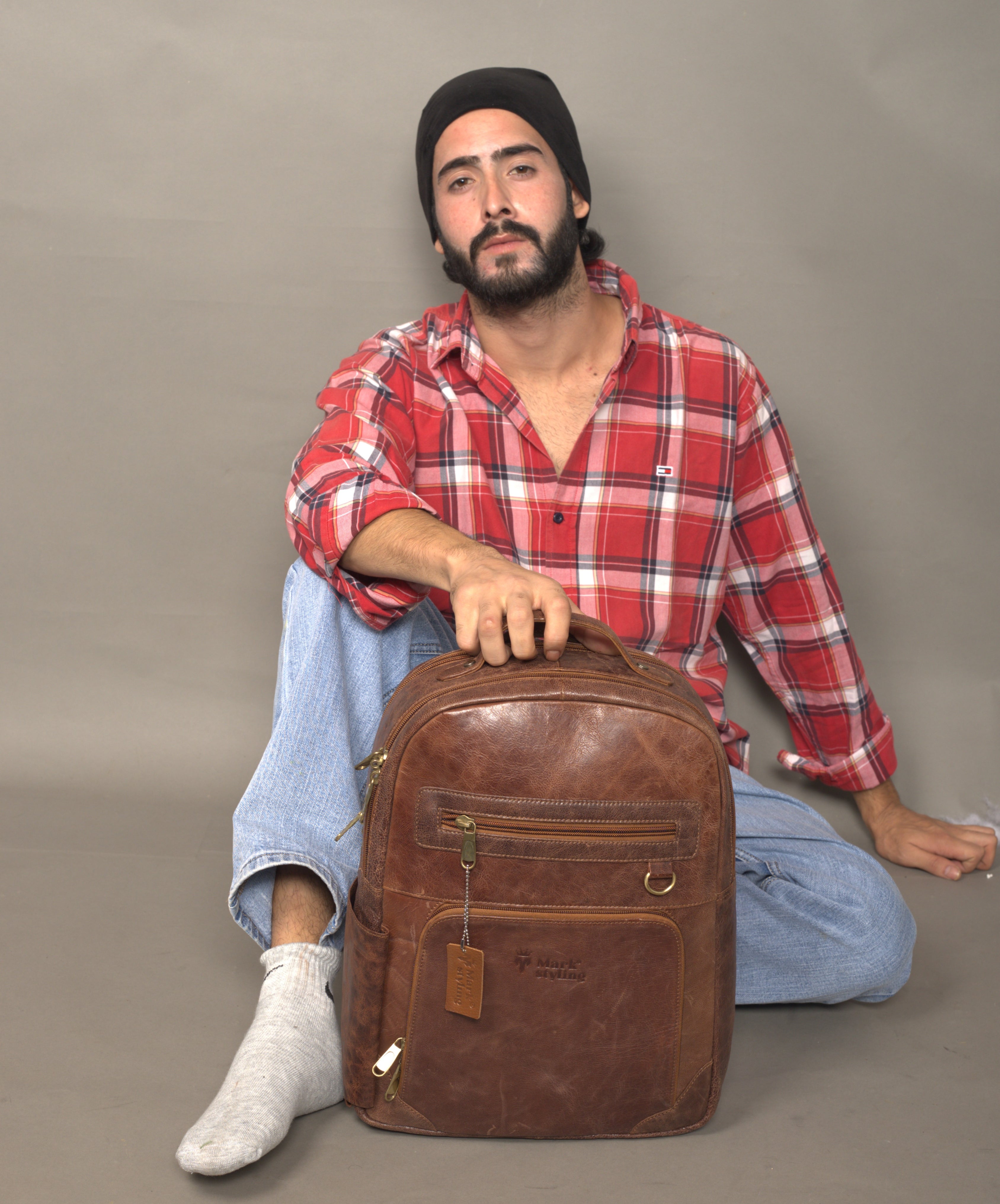 MarkStyling – Classic Tan Brown Leather Backpack