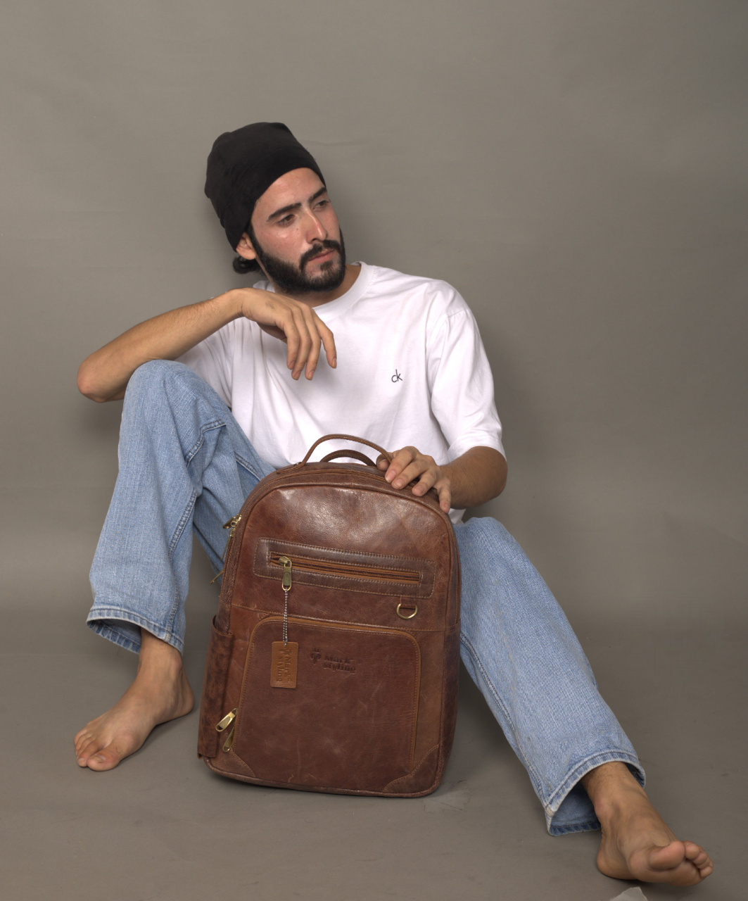 MarkStyling – Classic Tan Brown Leather Backpack