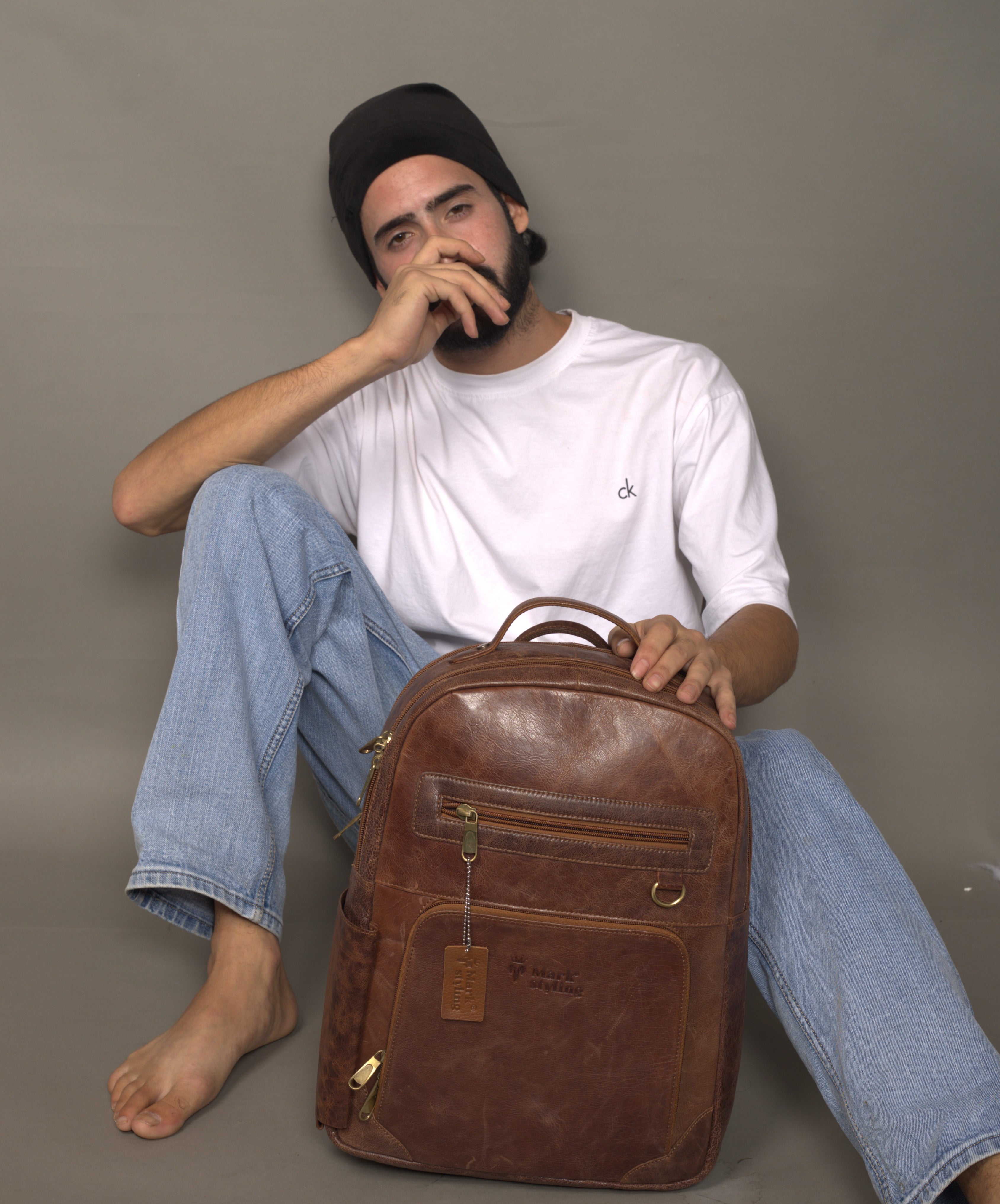 MarkStyling – Classic Tan Brown Leather Backpack