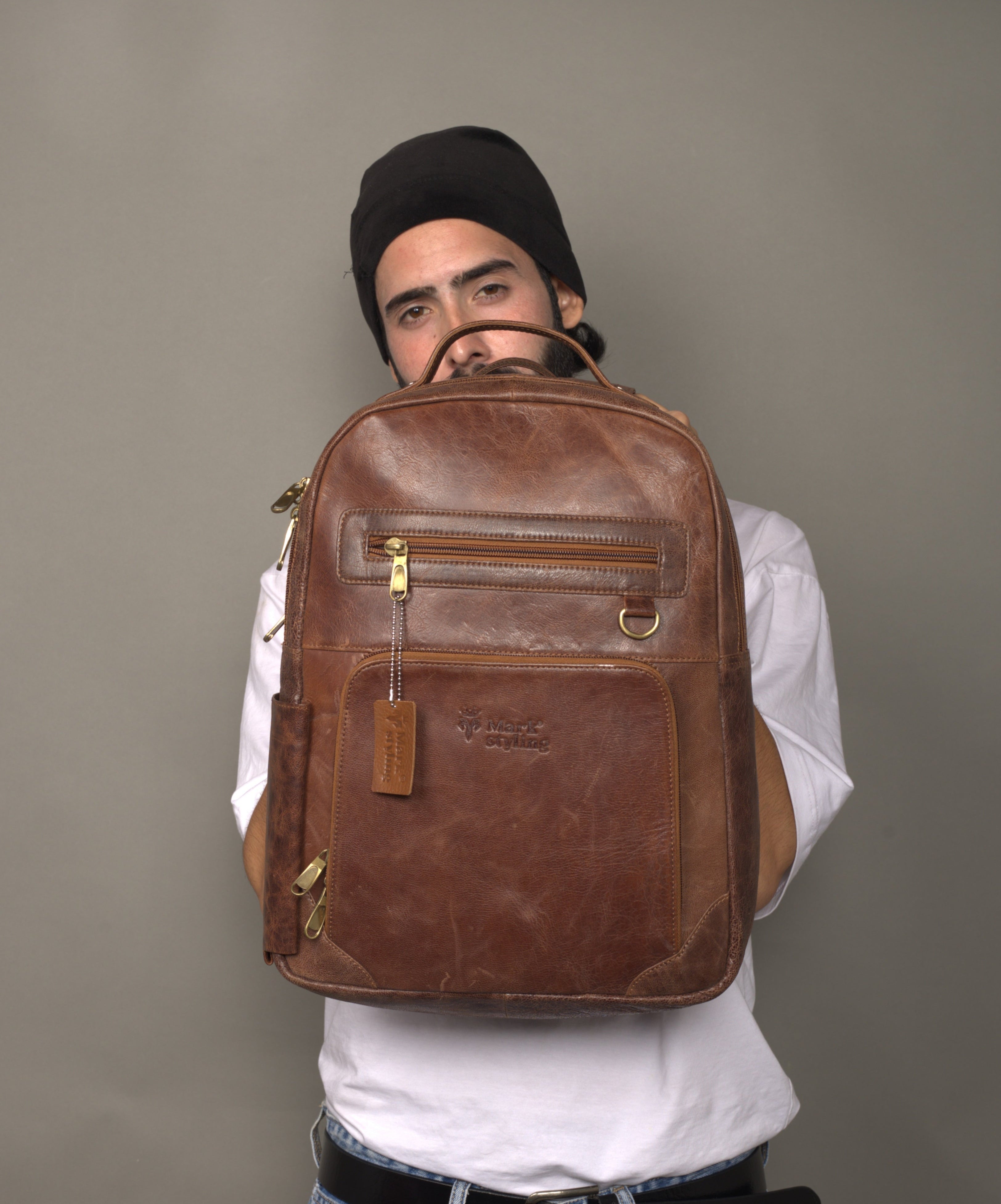 MarkStyling – Classic Tan Brown Leather Backpack