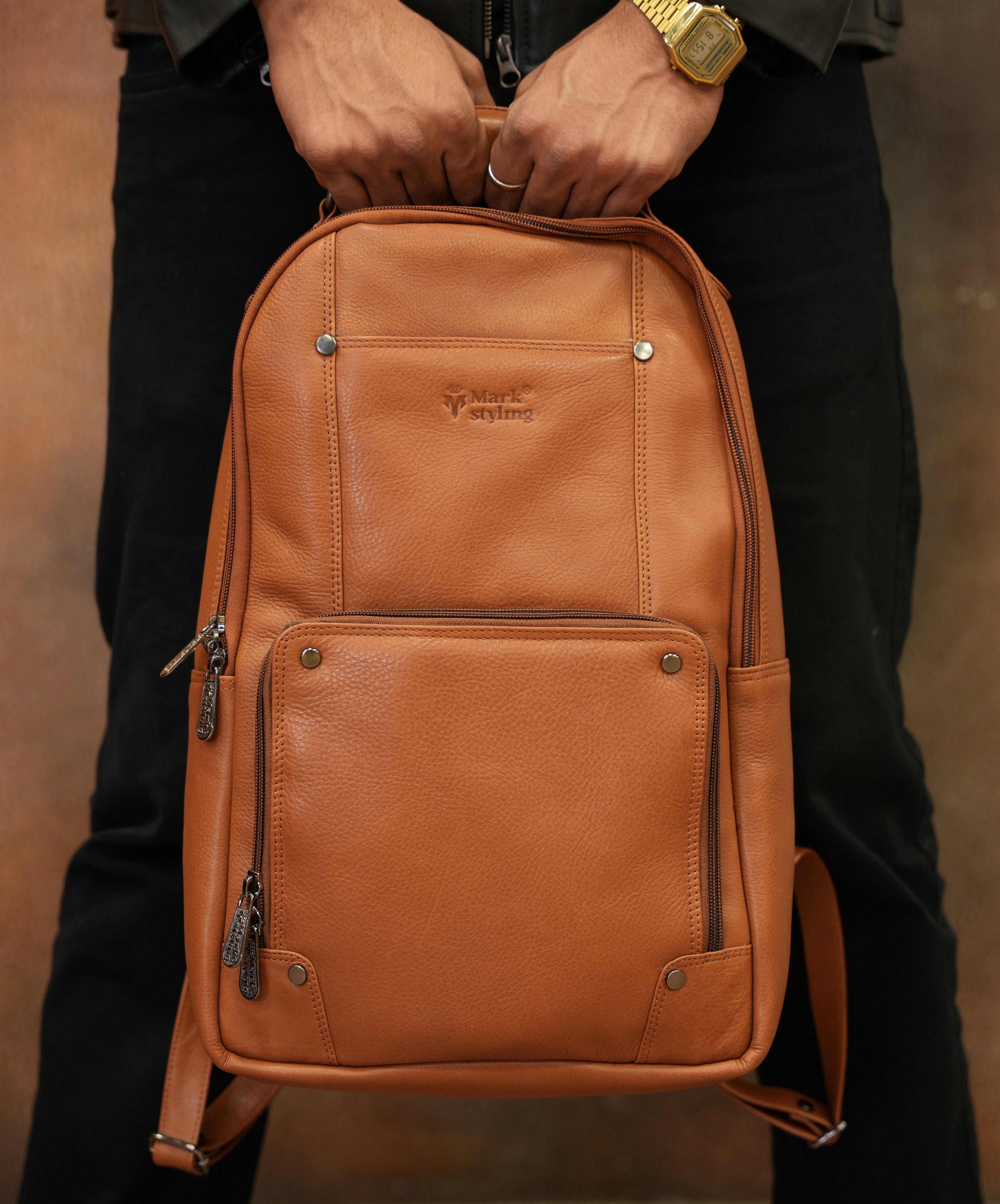 MarkStyling – Vintage Camel Leather Backpack