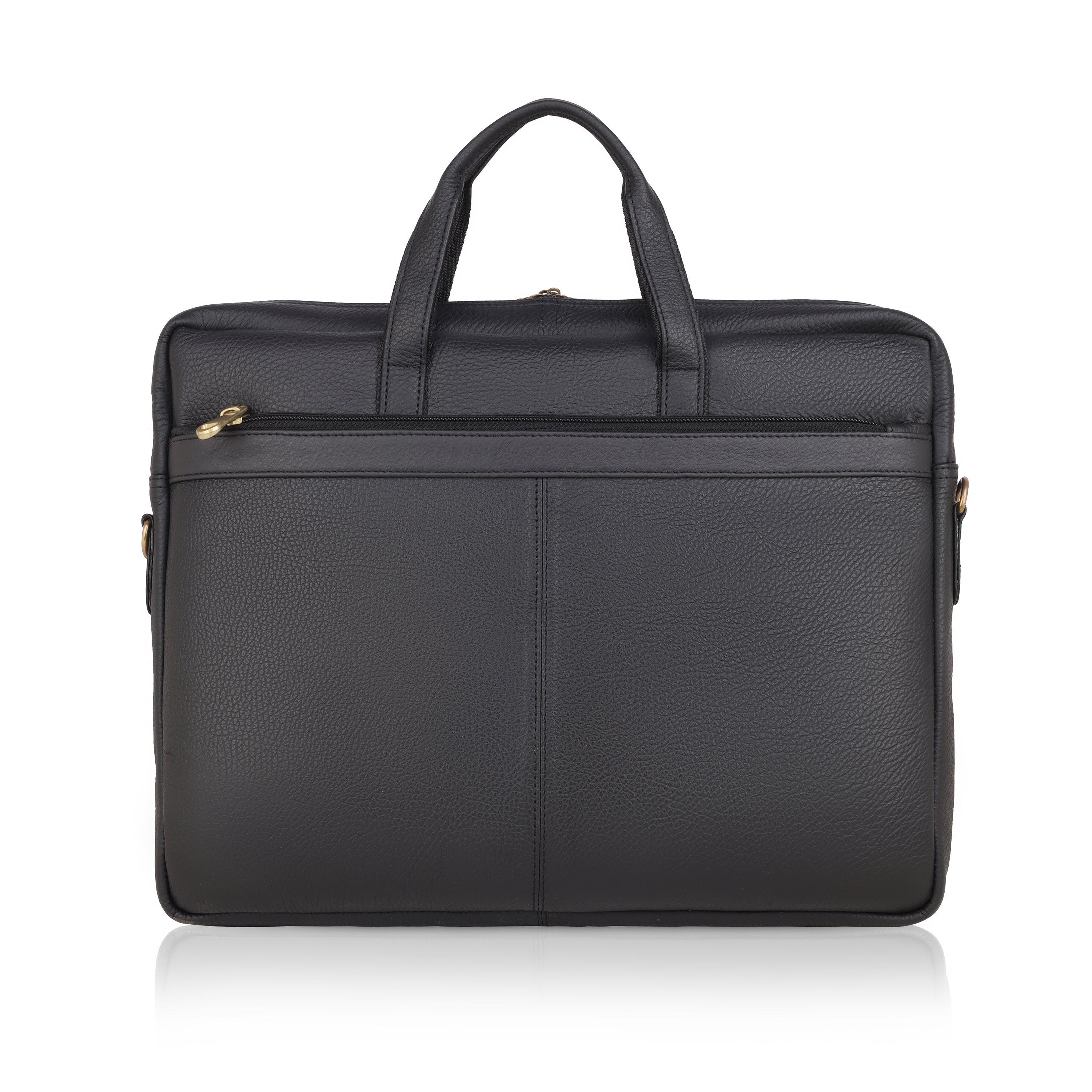 MarkStyling – Sleek Black Leather Laptop Bag with Dual Front Pockets