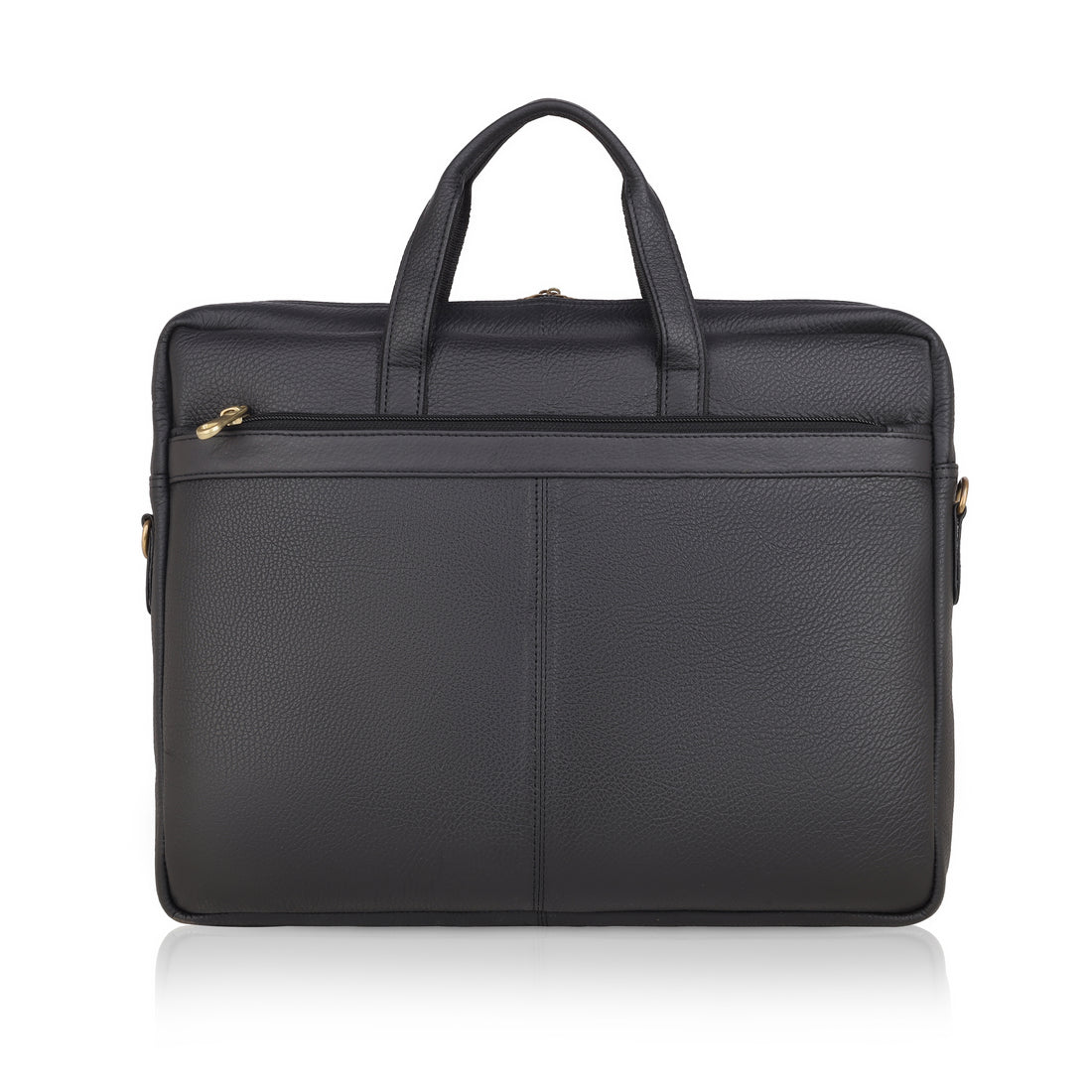 MarkStyling – Sleek Black Leather Laptop Bag with Dual Front Pockets