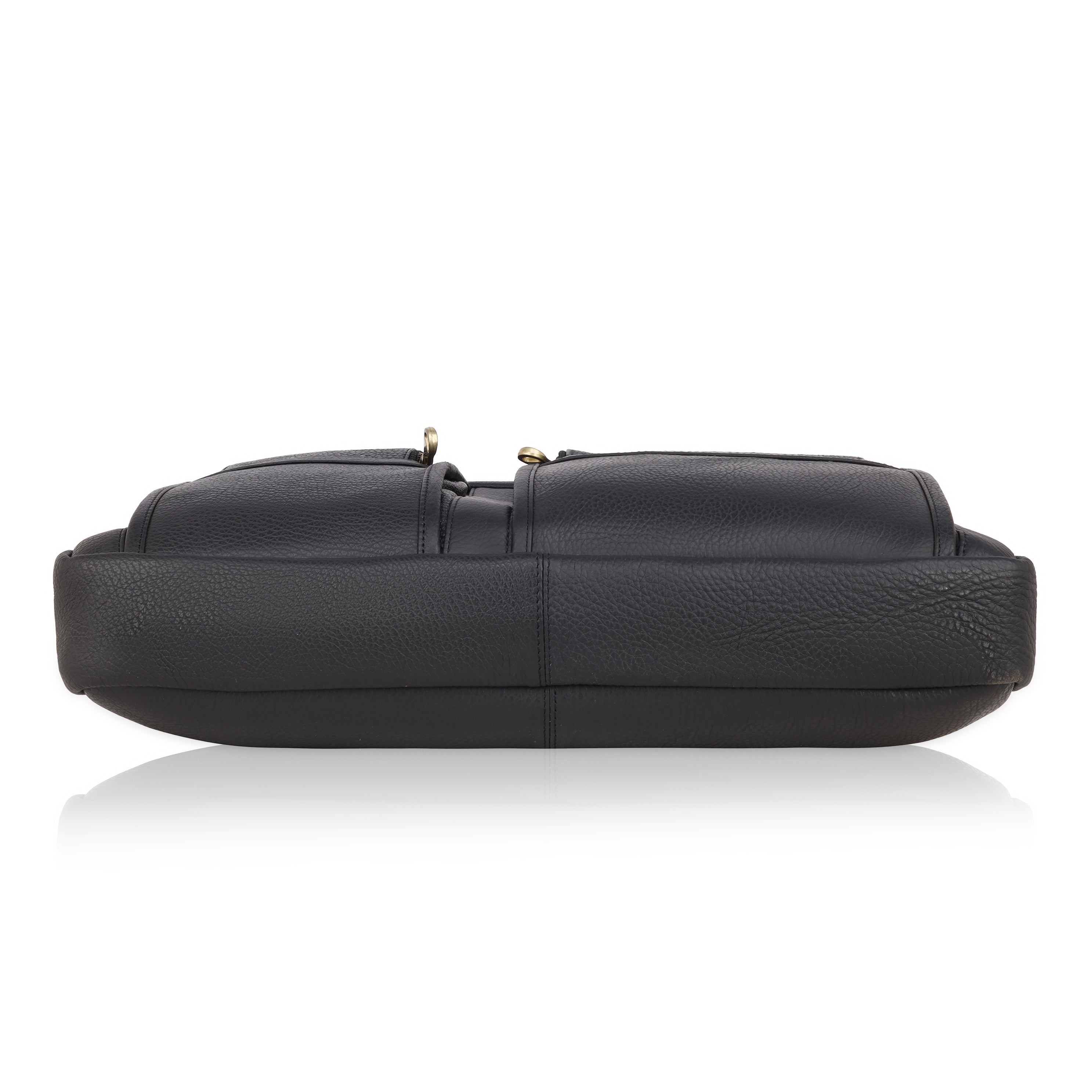 MarkStyling – Sleek Black Leather Laptop Bag with Dual Front Pockets